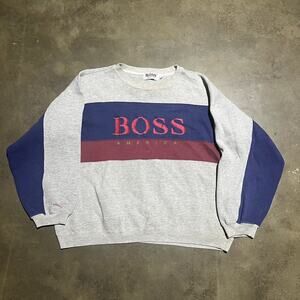 Vintage 90s Hugo Boss Grey Embroidered Sweatshirt
